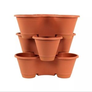 3 Tier Vertical Terra Cotta Garden Stackable Large Flower Herb Planter Pot NWT